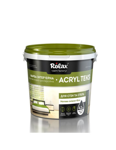 Фарба інтер'єрна для стін та стель Rolax Акрил Текс (Acryl Teks) 14кг