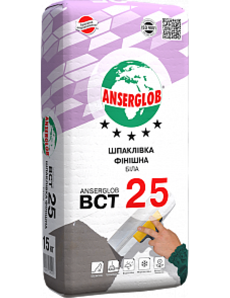 Anserglob ВСТ-25 Шпаклівка фініш біла 15кг