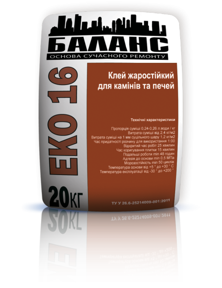 ЕКО-16 Клей жаростійкий для камінів та печей до 200С/20кг