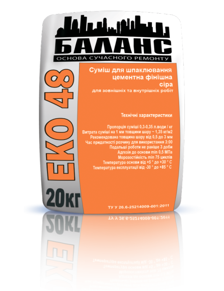 ЕКО-48 Шпаклівка цементна фінішна 20кг