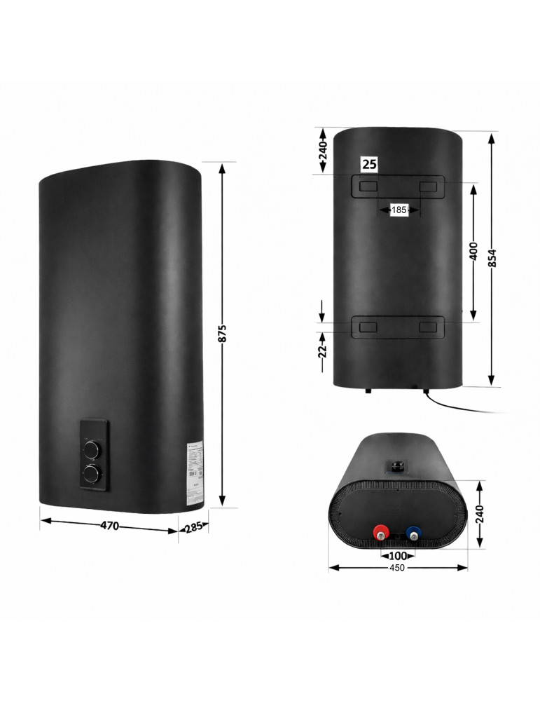 Водонагрівач електричний Thermo Alliance 50 л Black, плоский вертикальний, мокрий ТЕН 2 кВт (0,8+1,2) DT50V20G(PD)/2В