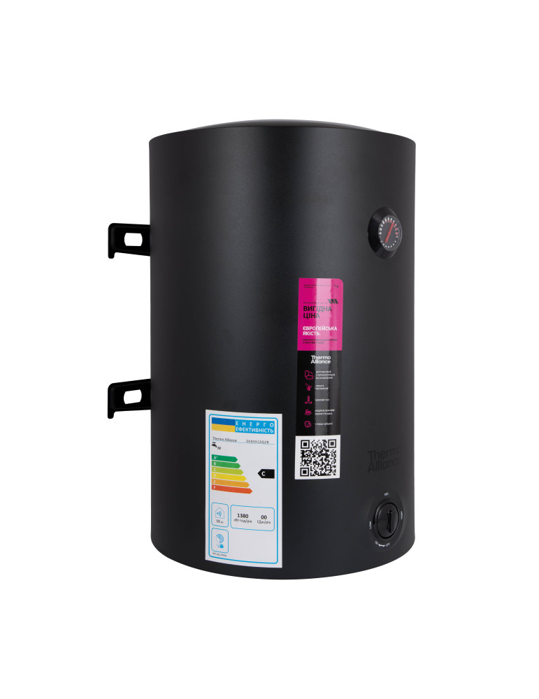 Водонагрівач електричний 50 л, Black універсальний, мокрий ТЕН 1,5 кВт D50VH15Q2В Thermo Alliance