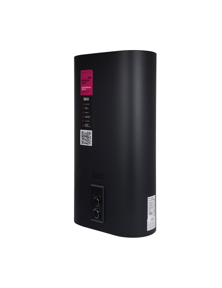 Водонагрівач електричний Thermo Alliance 80 л Black, плоский вертикальний, мокрий ТЕН 2 кВт (0,8+1,2) DT80V20G(PD)/2В