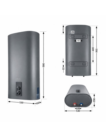Водонагрівач електричний Thermo Alliance 80 л, Grey,  плоский вертикальний, сухий ТЕН 2 кВт (0,8+1,2) DT80V20GPDD2G