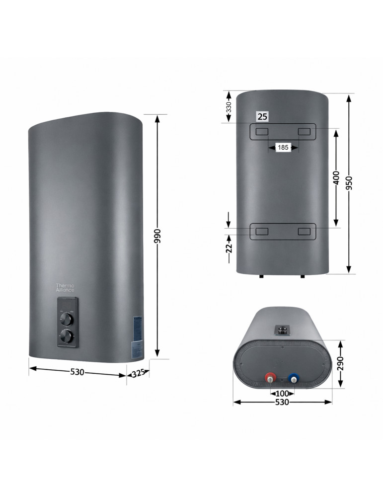 Водонагрівач електричний Thermo Alliance 80 л, Grey,  плоский вертикальний, сухий ТЕН 2 кВт (0,8+1,2) DT80V20GPDD2G