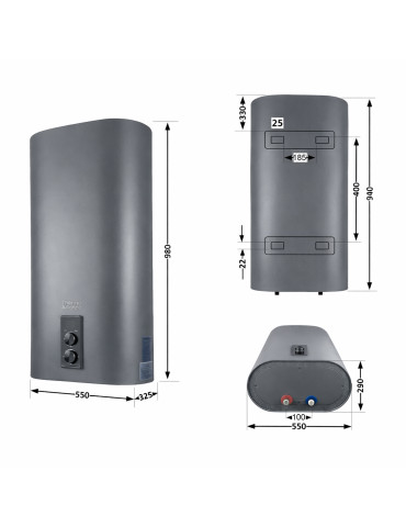 Водонагрівач електричний Thermo Alliance 80 л Grey, плоский вертикальний, мокрий ТЕН 2 кВт (0,8+1,2) DT80V20G(PD)/2G