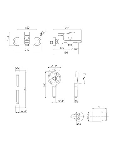 Акційний набір Qtap: Змішувач для душу Slavonice QTSLA259BLM45918+Лійка Rucni QTRUCA120O3KBB+Шланг Hadice QTHADPVCSQ160B+Тримач QT829910842854OB