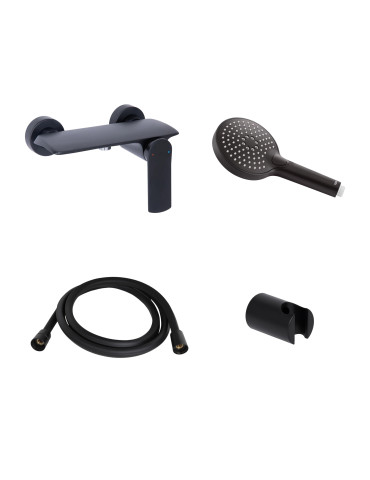 Акційний набір Qtap: Змішувач для душу Slavonice QTSLA266BLM45908+Лійка Rucni QTRUCA120O3KBB+Шланг Hadice QTHADPVCSQ160B+Тримач QT829910842854OB