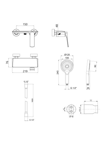 Акційний набір Qtap: Змішувач для душу Slavonice QTSLA266BLM45908+Лійка Rucni QTRUCA120O3KBB+Шланг Hadice QTHADPVCSQ160B+Тримач QT829910842854OB