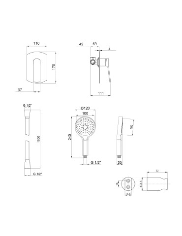 Акційний набір Qtap: Змішувач для душу Slavonice QTSLA267BLM45903+Лійка Rucni QTRUCA120O3KBB+Шланг Hadice QTHADPVCSQ160B+Тримач QT829910842854OB
