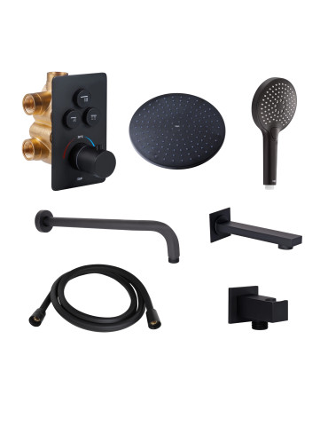 Акційний набір Qtap: Змішувач для душу Votice QTVOT6443T105NKB+Лійка QTHLAVA228O1ZBB+Лійка QTRUCA120O3KBB+Шланг+Підключення+Кронштейн+Вилив