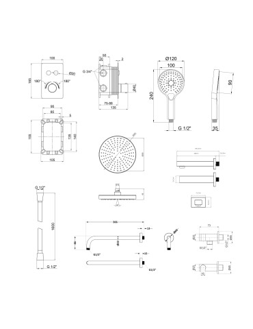 Акційний набір Qtap: Змішувач для душу Votice QTVOT6443T105NKB+Лійка QTHLAVA228O1ZBB+Лійка QTRUCA120O3KBB+Шланг+Підключення+Кронштейн+Вилив