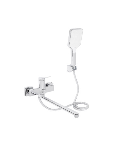 Змішувач для ванни Qtap Arvin з довгим поворотним виливом та душовим гарнітуром QTARV260CRM48641 Chrome