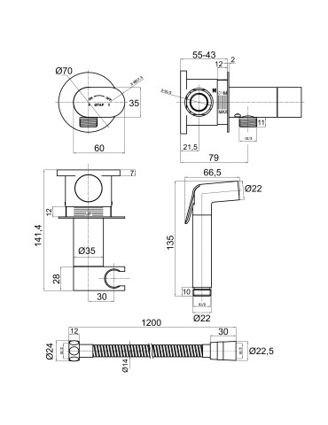 Набір для гігієнічного душу Qtap Inspai-Varius округлий прогресивний картридж QTINSVARCRMV00440601 Chrome