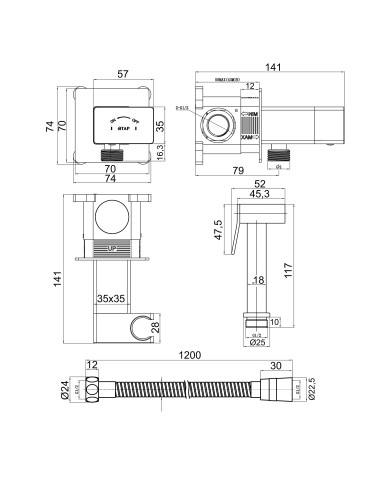 Набір для гігієнічного душу Qtap Inspai-Varius квадратний прогресивний картридж QTINSVARCRMV00440701 Chrome
