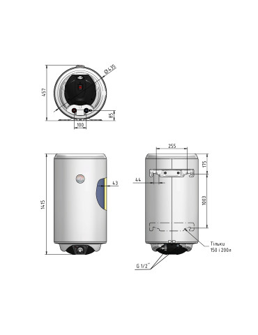 Водонагрівач електричний Thermo Alliance Spectra 150 л вертикальний, сухий керамічний ТЕН 2,0 кВт, d 435 мм