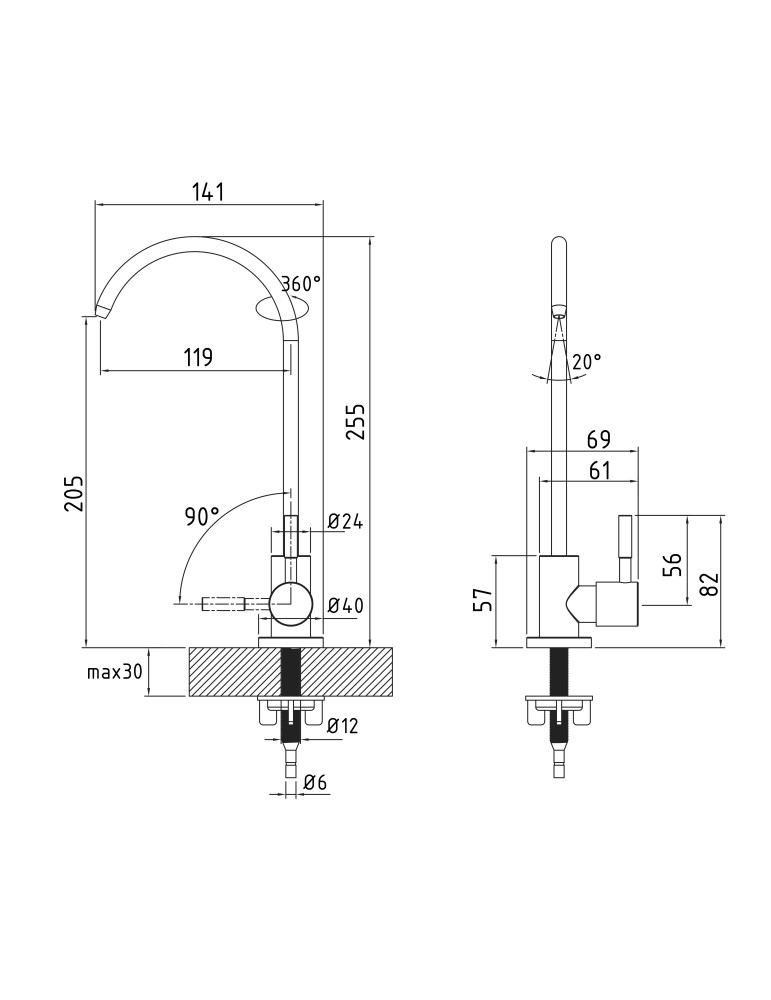 Монокран для осмосу Lidz Mono 270  LDMON270GRP49571 Graphite