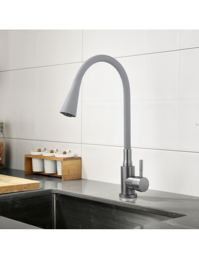 Змішувач для кухні Lidz Aria 015F31 (k35) з гнучким виливом LDARI015F31GGRP49567 Graphite/Grey