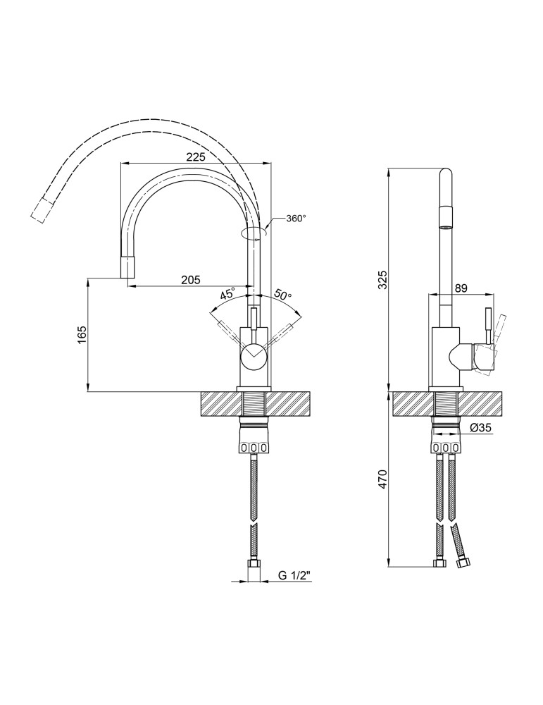 Змішувач для кухні Lidz Aria 015F3 (k35) з гнучким виливом LDARI015F3GGRP49565 Graphite/Grey