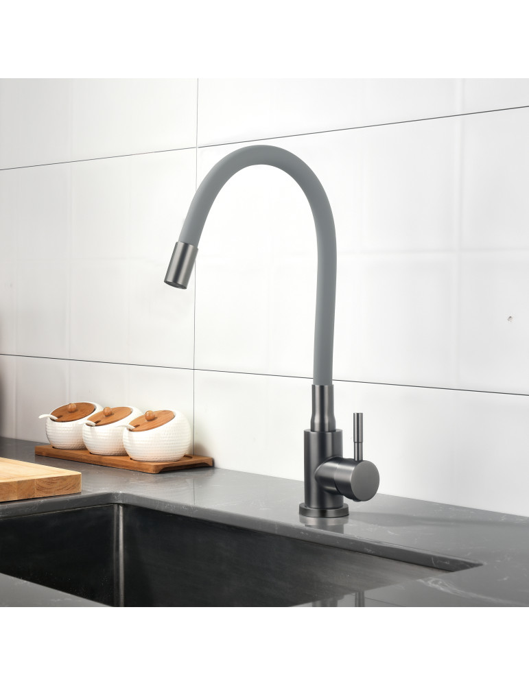 Змішувач для кухні Lidz Aria 015F3 (k35) з гнучким виливом LDARI015F3GGRP49565 Graphite/Grey