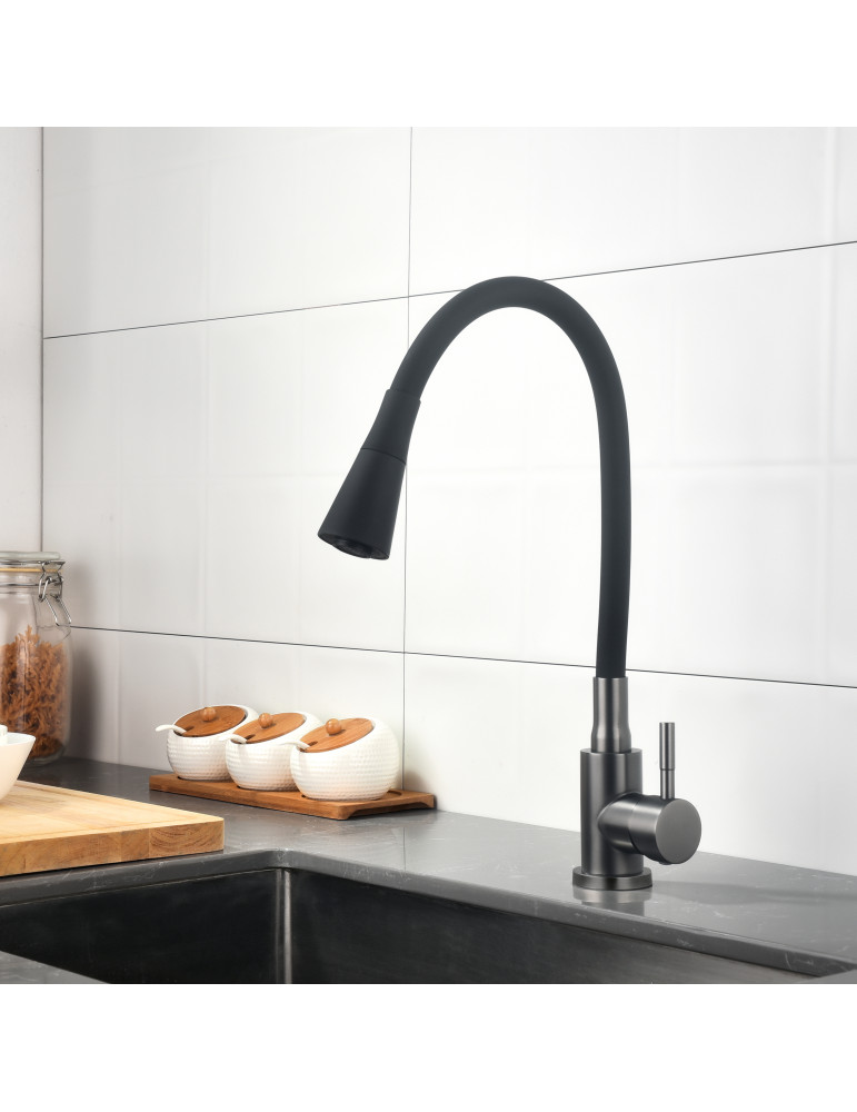 Змішувач для кухні Lidz Aria 015F31 (k35) з гнучким виливом LDARI015F31BGRP49566 Graphite/Black
