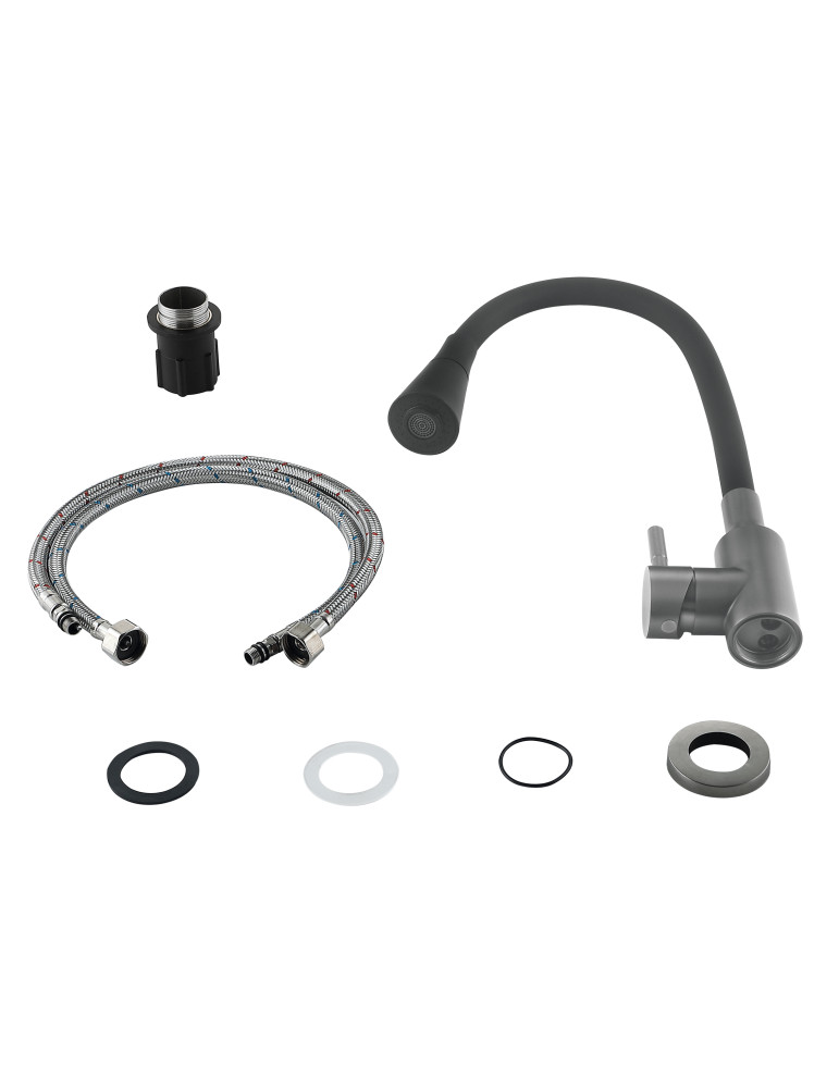 Змішувач для кухні Lidz Aria 015F31 (k35) з гнучким виливом LDARI015F31BGRP49566 Graphite/Black