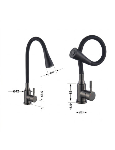 Змішувач для кухні Lidz Aria 015F31 (k35) з гнучким виливом LDARI015F31BGRP49566 Graphite/Black