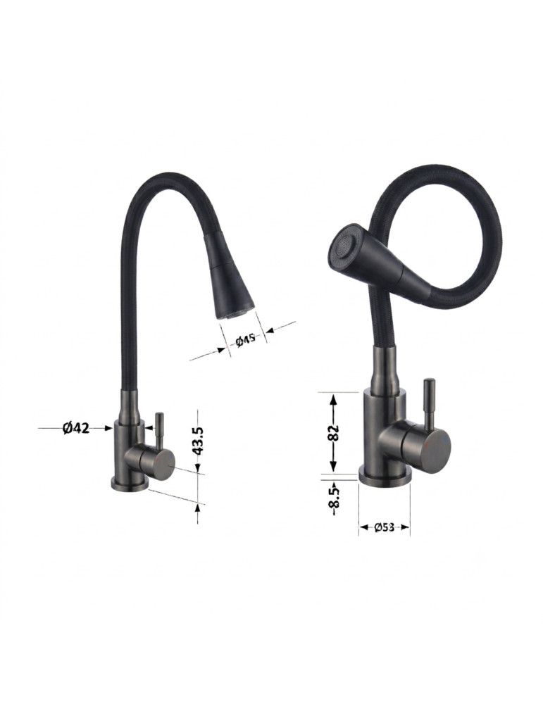 Змішувач для кухні Lidz Aria 015F31 (k35) з гнучким виливом LDARI015F31BGRP49566 Graphite/Black