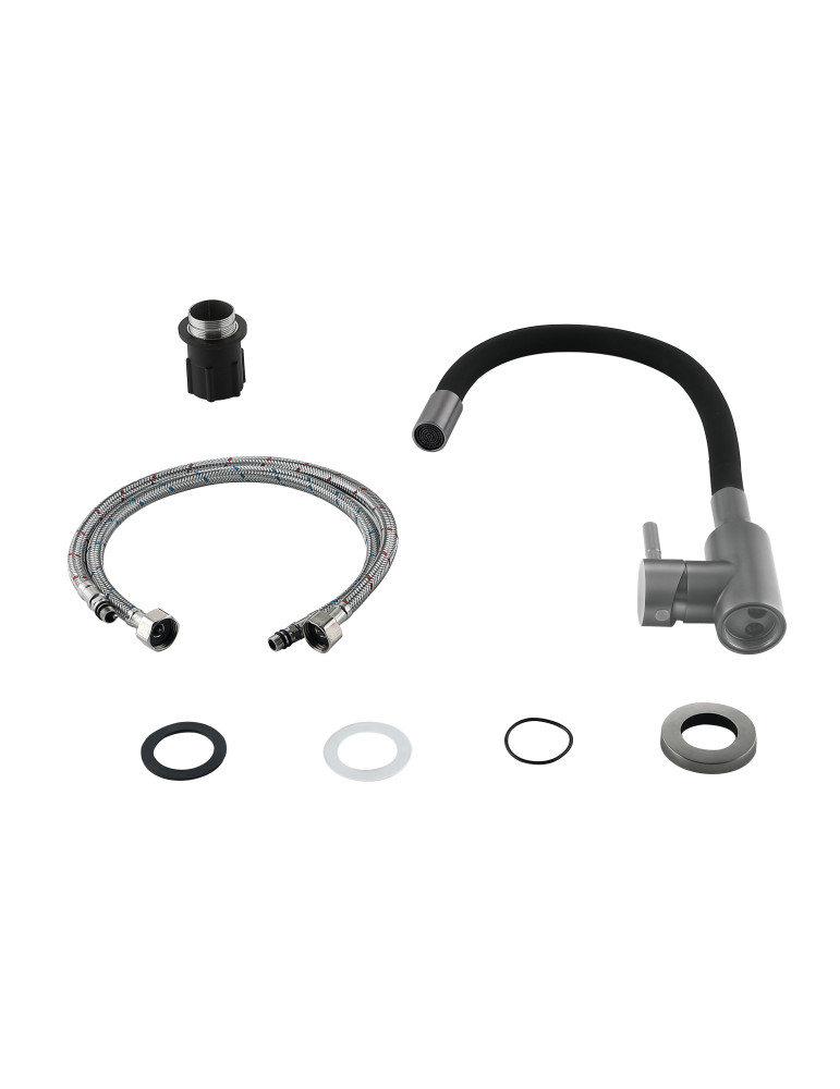 Змішувач для кухні Lidz Aria 015F3 (k35) з гнучким виливом LDARI015F3BGRP49564 Graphite/Black