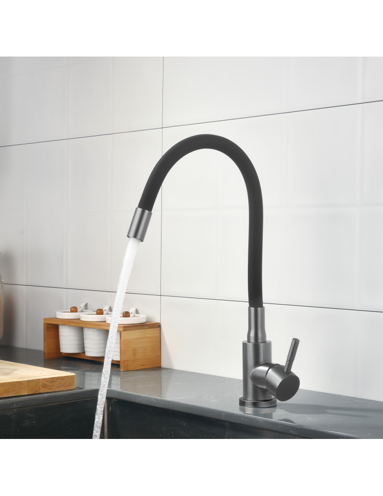 Змішувач для кухні Lidz Aria 015F3 (k35) з гнучким виливом LDARI015F3BGRP49564 Graphite/Black