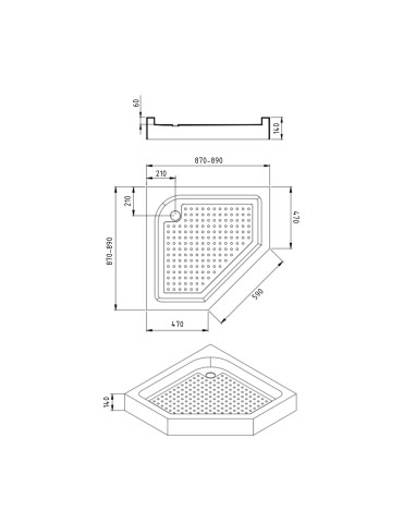 Lidz Душовий піддон DOZORCA SC90x90.LOW, низький, п'ятикутний, акриловий + ніжки, діаметр зливу 50 мм