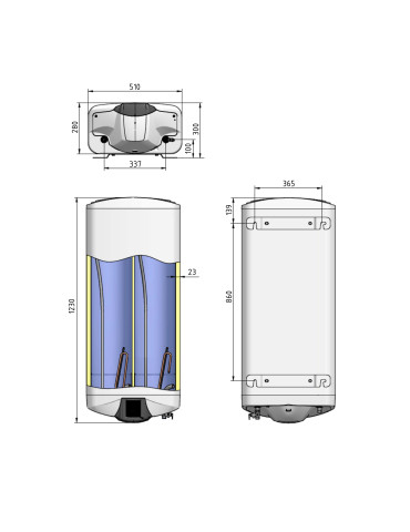Водонагрівач електричний Thermo Alliance Spectra Flat 80 л універсальний, мокрий ТЕН 3,3 кВт, h 279 мм
