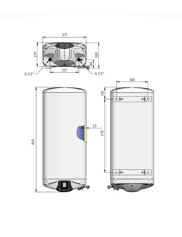 Водонагрівач електричний Thermo Alliance Spectra Flat 50 л універсальний, мокрий ТЕН 3,3 кВт, h 279 мм