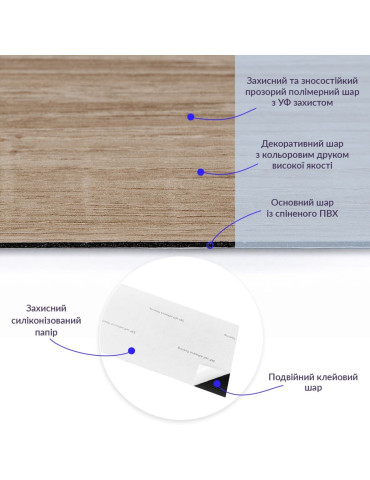 Самоклеюча вінілова плитка 152.4х914.4х1.5мм Дуб молочний, ціна за 1 шт. (СВП-010) Матова SW-00001129