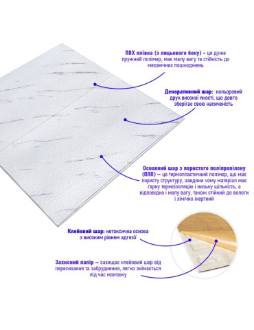 Самоклеюча 3D панель 700х700х4мм Біла мармурова плитка (364) SW-00001142