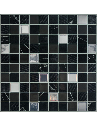 Самоклеюча поліуретанова плитка чорно-біла мозаїка 305х305х1мм (D) SW-00001149