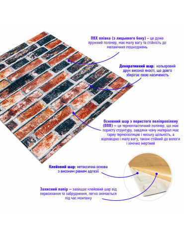 Самоклеюча 3D панель 700х770х3мм Катиринославська ценла (48-3) SW-00001165