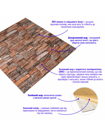 Самоклеюча 3D панель 700x770x3мм Коричнево-рудий (58-3) SW-00001319
