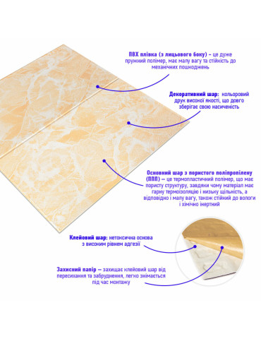 Самоклеюча 3D панель 700х700х4мм Персиковий мармур SW-00001343