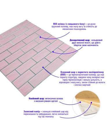 Панель стінова 700х700х5мм Рожева цегла зі сріблом SW-00001501