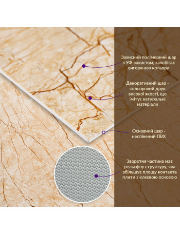 Декоративна ПВХ плита 600х600х3мм Бежевий мармур (S) SW-00001618