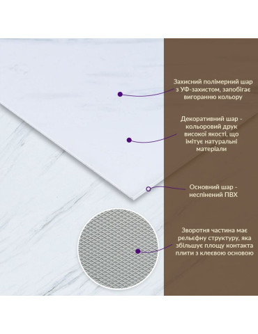 Декоративна ПВХ плита 600х600х3мм Білий грецький мармур (S) SW-00001623