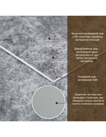 Декоративна ПВХ плита 600х600х3мм Попелястий мармур (S) SW-00001626