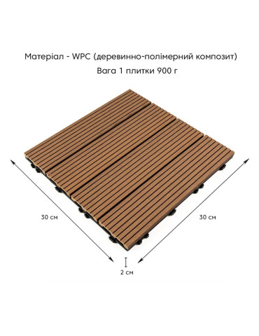 Композитна плитка WPC 30х30х2см Натуральне дерево (D) SW-00001711