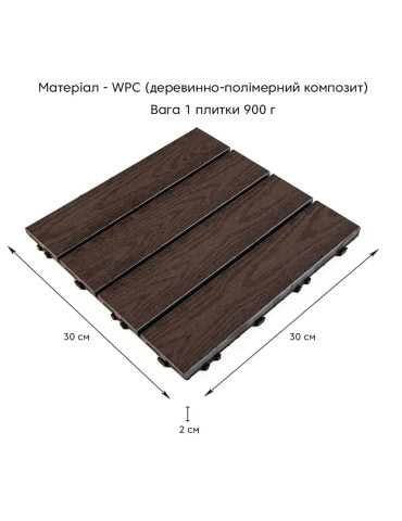 Композитна плитка WPC 30х30х2см Горіх (D) SW-00001714