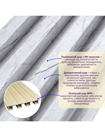 Рейка декоративна WPC стінова 3000х160х23мм Мармур SW-00001862