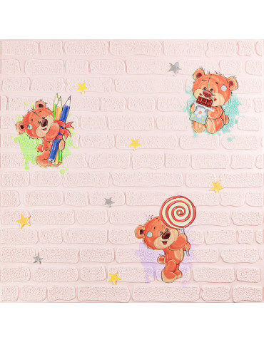 Панель стінова 3D 700х700х4мм Ведмедики на рожевому фоні SW-00001974