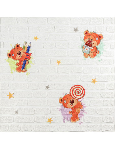 Панель стінова 3D 700х700х4мм Ведмедики на білому фоні SW-00001975