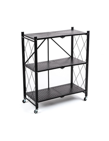 Стелаж мобільний триярусний універсальний розкладний з нержавіючої сталі 89х72х34см Чорний SW-00002097