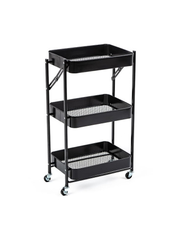 Етажерка мобільна триярусна універсальна з металу 46,5х29х77,5см Чорна SW-00002099